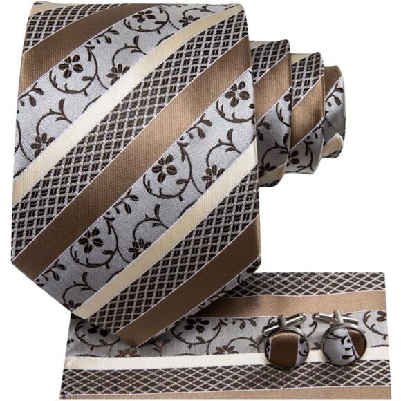 Silk Paisley Ties for Men Necktie Pocket Square Cufflinks Set Foral Tie - Picture 2 of 7